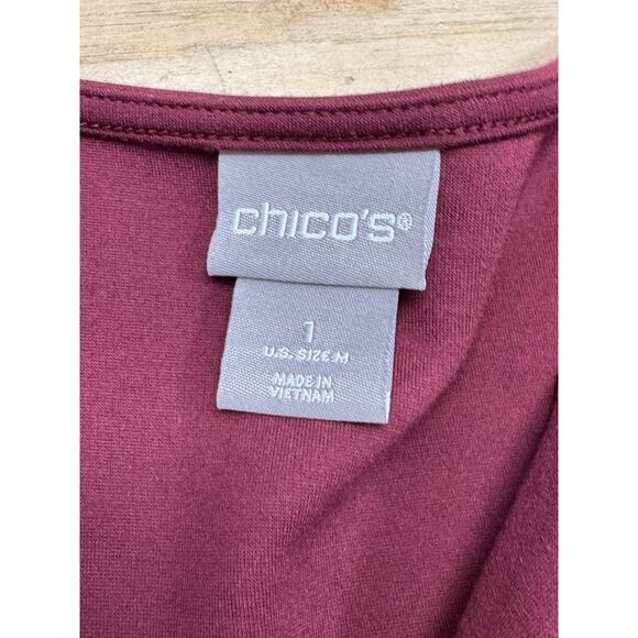 Chicos Top Womens 1 US Medium Burgundy V Neck Tunic Long Sleeve Casual Ladies - Picture 6 of 8